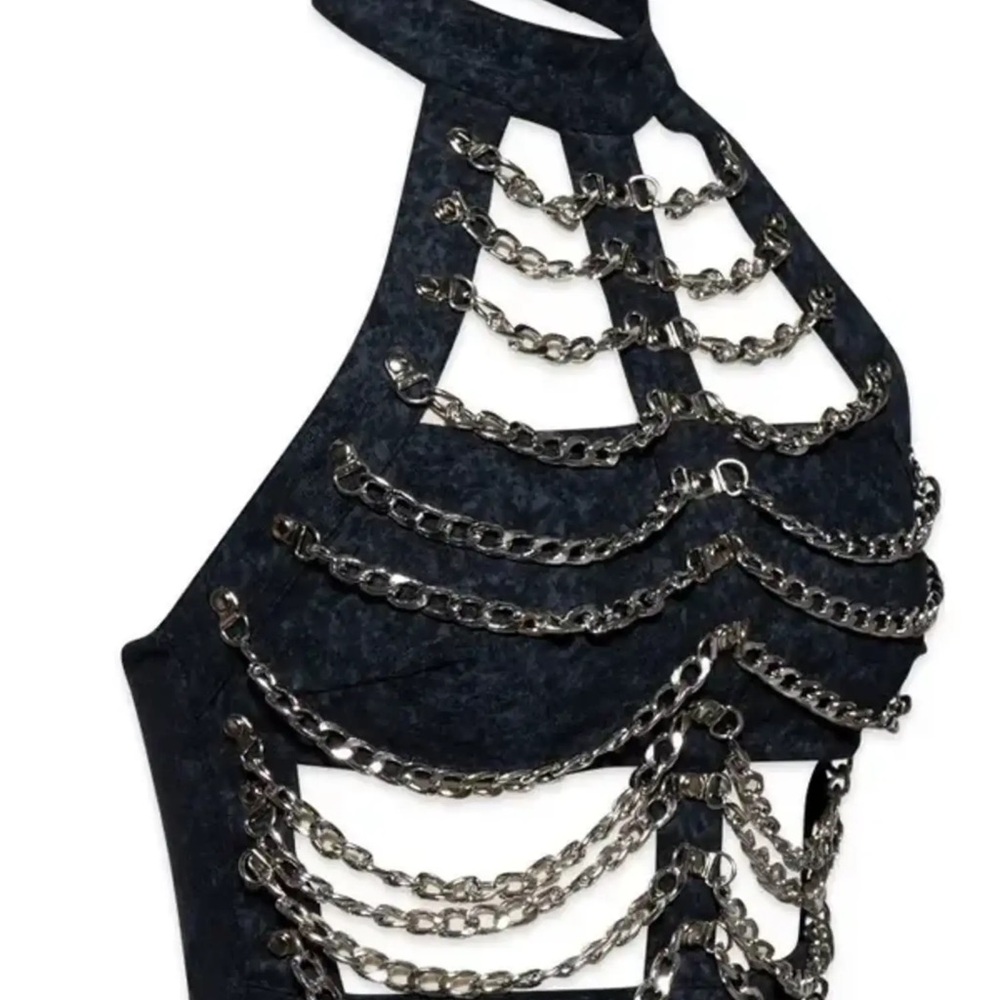 Black Denim Chain Halter Tank Top